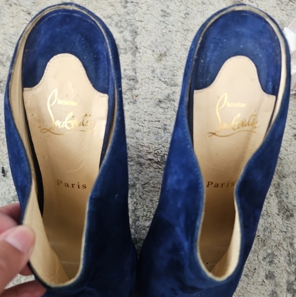Christian Louboutin Womens Blue Suede Roche Chunky Peep Toe Mule 40 8US - Picture 11 of 15